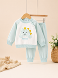 Baby Dinosaur Sweater Set – Sky Blue Knit Top with Matching Pants